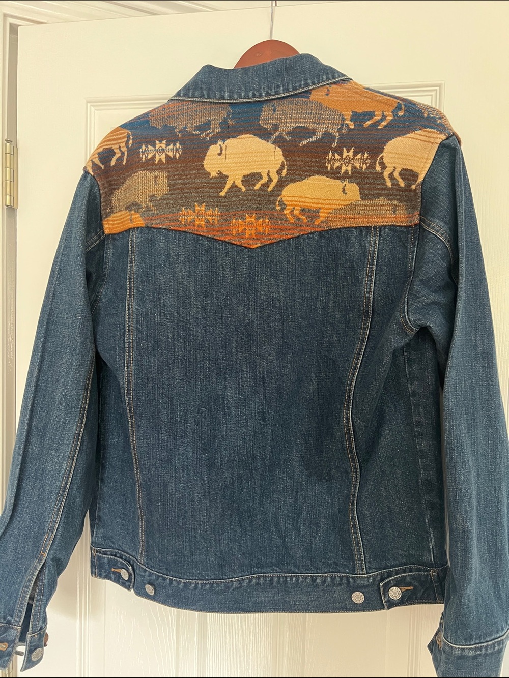 Pendleton Buffalo Edition Denim Trucker Jacket Men’s XS NWOT Bison Wool - Picture 2 of 6
